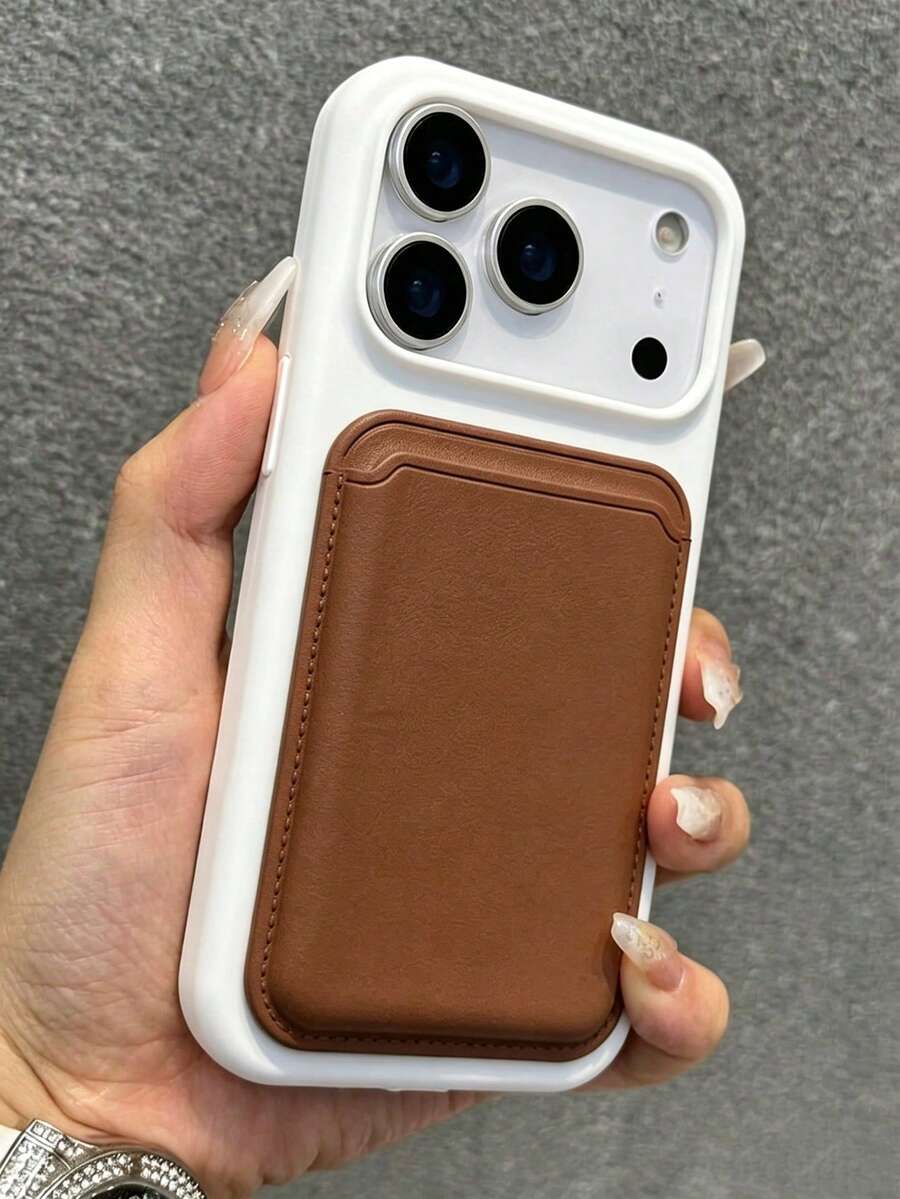 奢華矽膠磁吸無線充電卡包手機殼，相容 iPhone 17 Pro Max 17 Pro 17 16 15 14 13 12 11 Pro Max 16 15 14 Plus 磁吸背蓋 - 白殼+深棕色卡包 - 查看 1