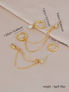 Minimalist Gold Ear Piercing Jewelry, Lotus CZ Chain Studs & Teardrop CZ Huggie Hoops, Delicate Gold Earrings For Daily Wear - Yellow Gold - View 3