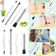 Professional Lemonade Stand Tool Kit Stainless Steel Muddler Puncher Mixing Spoon Brush For Beverage Home Bar Lemonade Stand Supplies - View 2