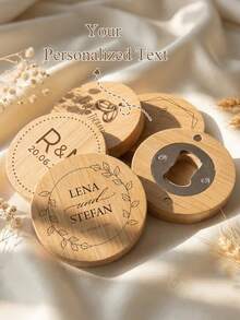 Personalized Wooden Bottle Opener – Personalized Wedding Favor – Round Magnetic Bottle Opener – Wedding Gift For Guests - Multicolor - View 1