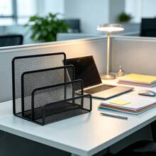 1pc 3-Tier Metal Mesh Desktop Organizer, Vertical Compartment Desktop File And Letter Organizer, Black Storage Rack For Mail, Paper, Envelopes, Bills And Magazines, Compact Home Storage Rack - View 10