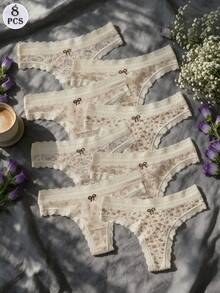 8PCS Floral Panties, Cotton Small Floral Thong, French Countryside Gentle Style, Everyday Girl Commute, Mix And Match Multiple Colors - Multicolor - View 1