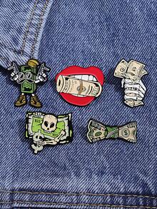 Gothic Money Brooch Skull Dollar Enamel Pin Streetwear Cash Badge For Bag Jacket Accessories - Multicolor - View 2
