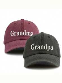 BONNY BOOM 2件裝刺繡「Grandpa & Grandma」字母復古水洗棒球帽，中性卡車帽，Y2K戶外防曬可調節旅行度假禮物，適合朋友、家人、返校、學生、聖誕節、萬聖節、情人節、母親節、父親節、老師、學生、單身派對、嘉年華 - Grandpa +Grandma - 查看 12