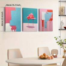 3pcs Modern Abstract Colorful Canvas Art Set - Pink, Blue, And White Geometric Designs With Wooden Frame - Ideal For Bedroom, Living Room, Or Office Decor, Living Room Art | Minimalist Artwork | Wooden Frame Art, Canvas Wall Art - Framed - View 7