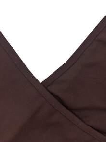 Casual Versatile Solid Color Ruched Wrap Fitted Top - Brown - View 10
