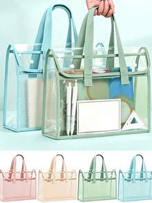 1/4 piezas Bolsa de mano portátil transparente para la escuela, hecha de material de plástico PVC impermeable y diseño transparente reforzado, adecuada para la escuela, uso de oficina, unisex | Bolsa de cintura ligera, adecuada para conciertos, eventos deportivos y viajes - A - Ver 1