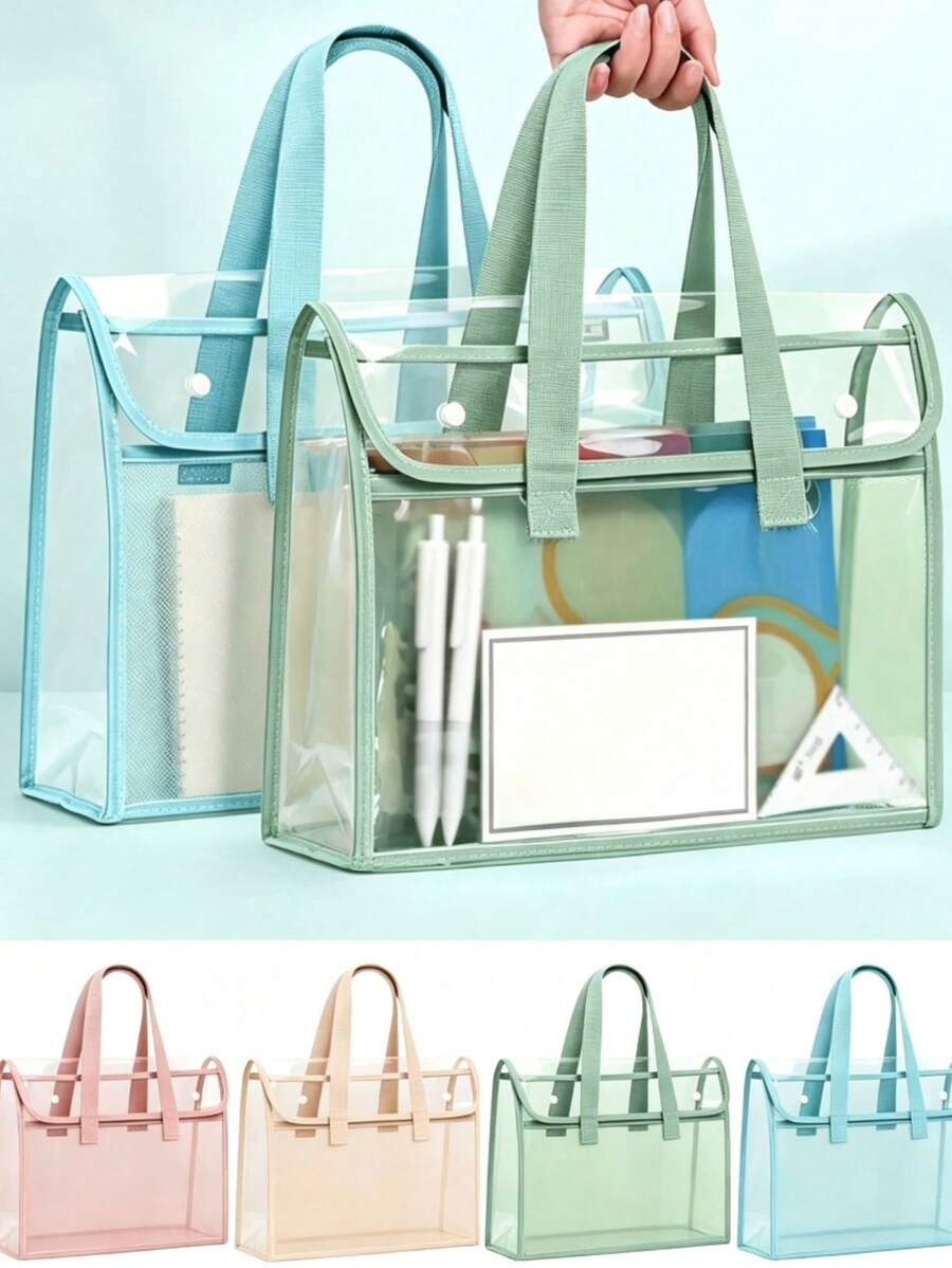 1/4 piezas Bolsa de mano portátil transparente para la escuela, hecha de material de plástico PVC impermeable y diseño transparente reforzado, adecuada para la escuela, uso de oficina, unisex | Bolsa de cintura ligera, adecuada para conciertos, eventos deportivos y viajes - A - Ver 1