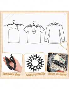 1/12pcs Foldable Portable Clothes Hanger Travel Business Trip Anti-Slip Telescopic Drying Rack Home Multi-Functional Storage Organizer Compact Space Saving Wardrobe Solution For Bedroom Laundry Room Closet Organization - Black - View 7