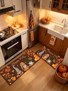 1/2pcs Autumn Thanksgiving Pumpkin Gnome Kitchen Decor Rug, Autumn Kitchen Rug And Mat, Non-Slip Washable Absorbent Kitchen Accessories Decor Mat, Thanksgiving Holiday Gift! - Multicolor - View 2