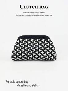 Tas Kosmetik Bingkai Logam Motif Leopard Hitam Putih, Tas Penyimpanan Portabel Kapasitas Besar dari Kain Rajut, Kantong Kosmetik Genggam untuk Perjalanan - MultiWarna - View 12