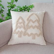 1pc Christmas Chenille Embroidered Pillow Case, Christmas Tree Embroidery Decorative Pillow Cover, Christmas Party Home Decor Pillowcase, Pillow Insert Not Included - Red - View 7