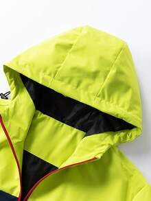 Women's Long Sleeve Drawstring Hooded Jacket, Colorblock Panel Outdoor Travel Coat - Green - View 7