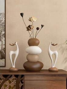 1pc Stacked Stone Vase, Modern Aesthetic Good Luck Desktop Sculpture, Multi-Functional Desktop Flower Container - one-size - View 1