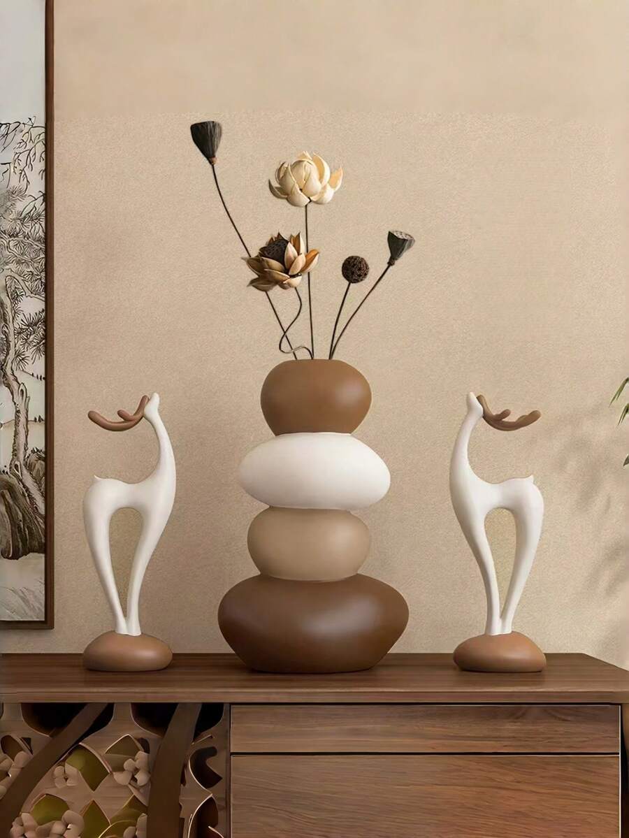 1pc Stacked Stone Vase, Modern Aesthetic Good Luck Desktop Sculpture, Multi-Functional Desktop Flower Container - one-size - View 1