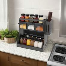 YUNRUX Estante para especias de cocina para encimera o montaje en pared, estante para especias de tres niveles - Gris - Ver 11
