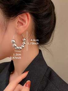 1 Pair Minimalist Fashion CCB Beaded Hoop Earrings Suitable For Women's Casual And Party Wear - Silver - View 3