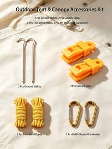 8PCS. 16PCS Windproof Outdoor Tent And Awning Accessory Set | Complete Heavy-Duty Camping Waterproof Tarp Fixing Set, Includes Ground Stakes, Wind Ropes, Tarp Clips And D-Rings - Multicolor - View 3