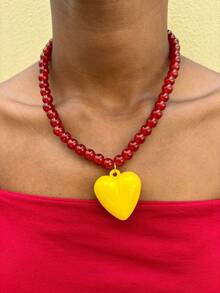Summer Colorful Beaded Sweet Versatile Heart Necklace Women's Dopamine Style Collarbone Chain Accessory - Beaded Necklace - View 9