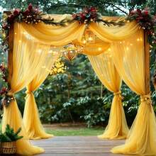 1pc Yellow Sheer Chiffon Fabric, Long Solid Color Sheer Curtain, Multi-Purpose Party Backdrop Fabric, Suitable For Wedding Arch, Home Decor, Birthday Wedding Party Room Backdrop, Ceremony Backdrop, Dining Table Decor Scarf, Tablecloth, Photography Props, Solid Color Sheer, Christmas Decor, Christmas Room Decor, Etc. - Festive Decorations - a - View 23