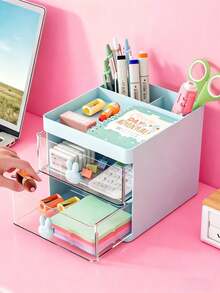 Drawer Storage Box, Small Drawer-Style Desk Organizer, Plastic Multi-Layer Mini Storage Box, Home Stationery Storage Box, Office Supplies Storage Box, Makeup Storage Box, (Cream White, Peach Pink, Sky Blue) Randomly Sent - Multiple Styles - View 4