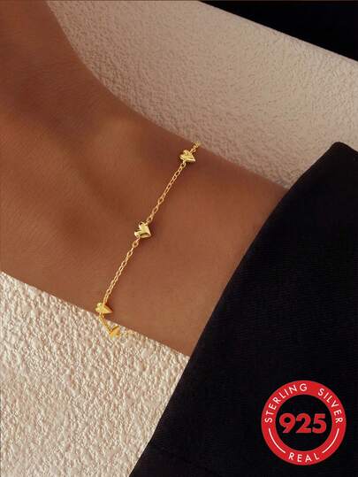 1 peça Pulseira Empilhável de Coração em Prata Esterlina S925 Polida para Mulher, Estilo Minimalista Coreano Ins, Joalharia Elegante de Estética Suave e Nicho, Versátil para Deslocações Diárias, Look Casual de Moda, Presente