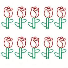 10/20pcs Exquisite Dual-Color Rose Paper Clips, Creative Shaped Metal Bookmarks, Cute Office Stationery - Multicolor - View 3