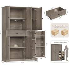 Kitchen Pantry Storage Cabinet Countertop Display Organizer Holder Storage Rack Frame With Doors Shelves Drawer Freestanding Food Storage Cupboard For Dining Living Room Ash Gray - Black - View 3