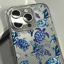 1pc Full Screen Turtle Transparent Large Hole Phone Case Compatible With Apple 17 Pro Max/16/15/14/13 Pro - Blue - View 2