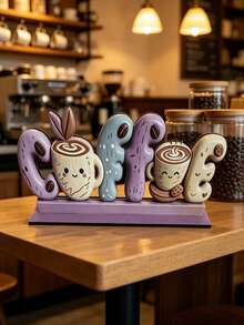 1pc Wooden Coffee Sign Tabletop Decor, Cute Cartoon COFFEE Letter Decorative Plaque, Farmhouse Style Coffee Bar Accessory, Coffee Station Desktop Centerpiece Ornament, Suitable For Kitchen Countertop, Home Coffee Shop Decoration - 1PC - View 8