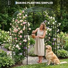 Metal Garden Arch Trellis, 7.3 Ft PE-Coated Steel Climbing Plant Support With Hardware For Raised Beds & Paths - Black - View 3