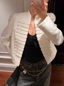 Women's Elegant Streetwear Placket Trim Jacket, Autumn/Winter - White - View 1