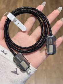 Set Pelindung Kabel Data Minimalis Bergelombang Hitam Semi-Transparan 4 Buah, Tahan Debu dan Noda untuk Menahan Keausan Sehari-hari, Portabel untuk Bepergian, Kompatibel dengan Pengisi Daya Cepat Apple 18W/20W, Aksesori Meja Minimalis Eropa dan Amerika, Hadiah Kecil Gaya Minimalis Niche Ins - Set empat potong, hitam - View 8