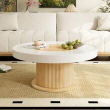 Round Coffee Table With Ribbed Cylindrical Base, Table With White-Wood-Colored Two-Tone Tabletop Made Of MDF And PVC, Living Room Table For The Living Room, Compact Side Table For Small Apartments - 白色 - 查看 3