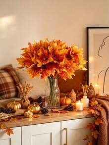 1/2 Stücke UV-beständiges künstliches Ahornblatt-Bouquet-Set - Premium realistisches künstliches Herbstlaub mit vorgebogenen Stielen - Ganzjährig haltbar, kein Verblassen, DIY Blumenwand, Halloween Dekoration, Thanksgiving Dekoration, Hochzeitsdekoration, Kaminmantel Girlande - Herbstfarben - Übersicht 3