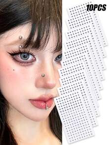 1/2/4/6/10 Sets Waterproof Faux Piercing Jewelry, 180pcs Total, Including Self-Adhesive Lip Rings, Eyebrow Rings, Nose Rings And Belly Button Jewelry, Back To School, Face Rhinestone Sticker Set - 彩色 - 查看 14