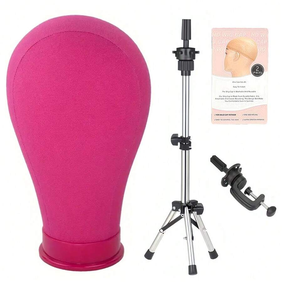 22 Inch Canvas Wig Mannequin Head With Stand And Wig Cap For Wig Trimming Display And Making - View 1