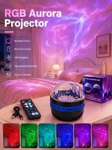 1 pieza Luz de proyector LED con control remoto, proyector de patrones multicolor aurora, proyector de luz nocturna para dormitorio, proyector de ondas de agua, proyector de cielo estrellado, efecto de cambio de color RGB, hecho de materiales de alta calidad, adecuado para decoración de dormitorio y techo, camping, boda y fiesta, iluminación de habitación, iluminación de cielo estrellado, excelente opción para regalo sorpresa de cumpleaños - Lámpara para proyector Q6 - Ver 2
