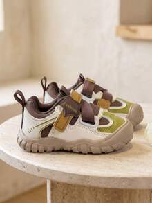 1 Pair 2026 New Kids' Sports Shoes, Retro Color-Block Anti-Collision Toe Design, Outdoor Casual Style, Suitable For Baby Walking And Daily Outfits - Khaki - View 7