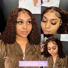 Brazilian Virgin Hair 5*5 Lace Front Wig 4*4 Pre-Cut Hairline Wig Pre-Cut And Bleached Knots Breathable Cap Beginner Friendly Curly Hair Wig Pre-Plucked 13*4 13*6 Lace Front Wig Human Hair Blend Length 8-34 Inches Suitable For Women Brown #4, Halloween - Brown - View 8