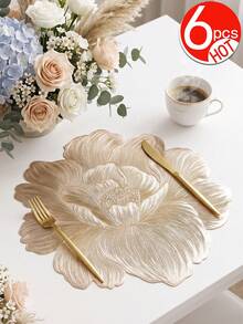 12入金色牡丹餐墊，PVC材質3D壓紋圓形奢華風隔熱墊，精美防水花瓶墊 38cm，可水洗、易清潔、可擦拭、防滑耐熱，適用於房間裝飾、居家餐桌佈置、家居裝飾、節日、派對、生日、婚禮與晚餐 - 彩色 - 查看 14