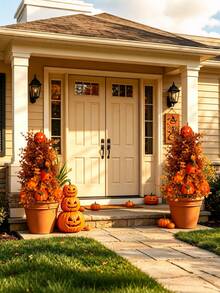 1pc Artificial Plant, Autumn Artificial Plant, Thanksgiving Decor, Suitable For Home Decor, Autumn Decor, Room Decor, Bathroom Decor, Wall Decor, Halloween Decor, Wedding, Bedroom Decor, Office Decor - Pumpkin Garden Stake - View 4