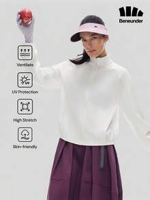 Beneunder Women's Cool-Touch Quick-Dry Sun Protection Jacket (Loose Fit, Stand Collar) AL002 - White - View 1