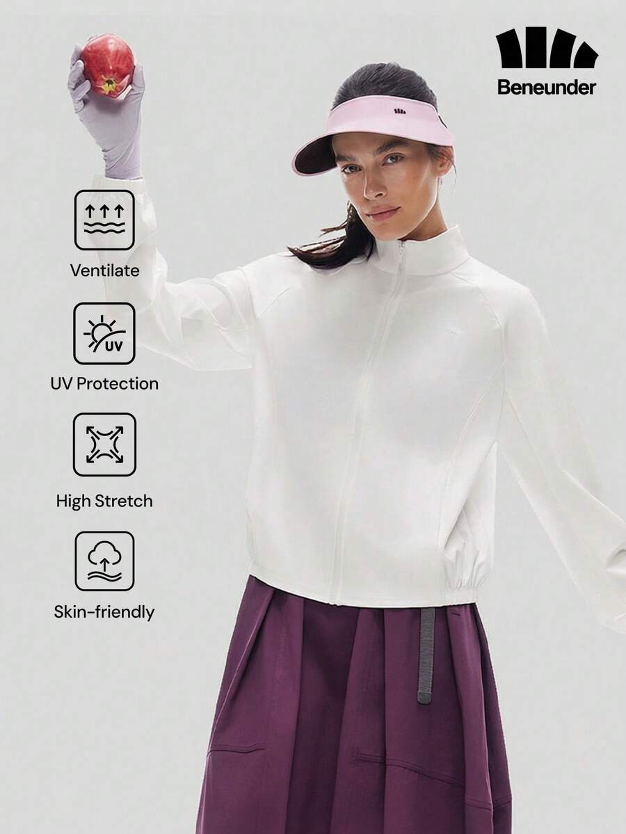 Beneunder Women's Cool-Touch Quick-Dry Sun Protection Jacket (Loose Fit, Stand Collar) AL002 - White - View 1