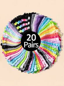 20 Pairs Kids Ankle Socks, Colorful Striped Pattern, Soft Casual Daily Sports Socks, Suitable For 1-16 Years Old Boys And Girls - Multicolor - View 3