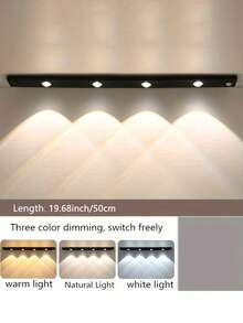 1pc Cat Eye Sensor Cabinet Light, 20/30/40/50cm USB Rechargeable Motion Sensor Light, LED Light Strip, Dimmable 3-Color Options, Suitable For Kitchen, Wardrobe, Cabinet, Bedroom, Hallway - Three Colors - View 15