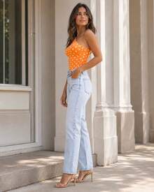 One-Shoulder Bodysuit In Suplex Fabric, Size S To L, Versatile Piece, , Perfect For Everyday And Evening Looks, Spring/Summer - 橘色波點 - 查看 2