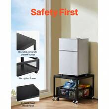 Fridge Stand With Storage, 198 Lbs Fridge Table With Movable Storage Cart Swivel Wheels, Beverage Refrigerator Stand Coffee Bar, Fridge Organizer Office Home Dorm, Black - B - View 6