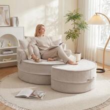 Round Sofa With 5 Cushions And Ottoman For Living Room And Bedroom, Grey - Grey - View 2
