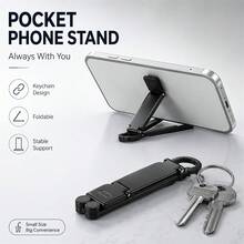 Portable Foldable Phone Stand, Mini Keychain Phone Holder With Snap Hook, Compact Travel Support Stand, Compatible With Iphone And All Smartphones Under 8 Inches - A - View 2
